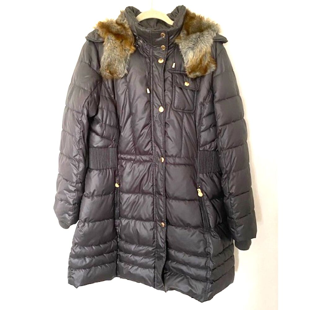 Laundry by Design Gray Puffer Coat Faux Fur Hood Removable Trim Insulated Sz 1X